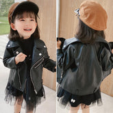 Baby Girls Faux Leather Jacket Zipper Fly Coat-Veeddydropshipping